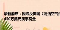 最新消息：因违反美国《清洁空气法》 马拉松石油将支付6450万美元民事罚金