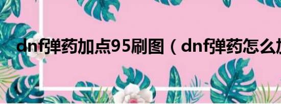 dnf弹药加点95刷图（dnf弹药怎么加点）
