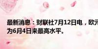 最新消息：财联社7月12日电，欧元兑美元上涨至1.0911，为6月4日来最高水平。