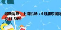 最新消息：上海机场：6月浦东国际机场旅客吞吐量同比增长31.58%