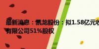 最新消息：凯龙股份：拟1.58亿元收购武穴市君安爆破工程有限公司51%股权