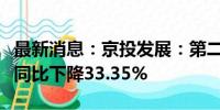 最新消息：京投发展：第二季度签约销售金额同比下降33.35%