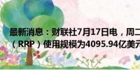 最新消息：财联社7月17日电，周二美联储隔夜逆回购协议（RRP）使用规模为4095.94亿美元。