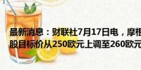 最新消息：财联社7月17日电，摩根大通将阿迪达斯公司欧股目标价从250欧元上调至260欧元。