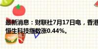 最新消息：财联社7月17日电，香港恒生指数开盘涨0.08%。恒生科技指数涨0.44%。