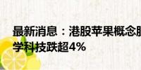 最新消息：港股苹果概念股多数走低 舜宇光学科技跌超4%