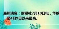 最新消息：财联社7月18日电，华纳兄弟探索股价上涨5.8%，至4月9日以来最高。