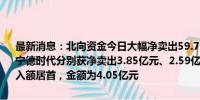 最新消息：北向资金今日大幅净卖出59.79亿元。长江电力、迈瑞医疗、宁德时代分别获净卖出3.85亿元、2.59亿元、2.41亿元。江淮汽车净买入额居首，金额为4.05亿元