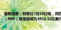 最新消息：财联社7月19日电，周四美联储隔夜逆回购协议（RRP）使用规模为3916.52亿美元。