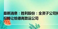 最新消息：胜利股份：全资子公司拟将重庆众安公司全部股权转让给德高致远公司