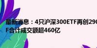 最新消息：4只沪深300ETF再创290亿天量成交 9大宽基ETF合计成交额超460亿