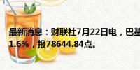最新消息：财联社7月22日电，巴基斯坦KSE-100指数收跌1.6%，报78644.84点。