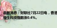 最新消息：财联社7月22日电，香港恒生指数开盘涨0.27%。恒生科技指数涨0.4%。