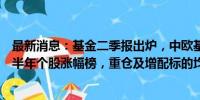 最新消息：基金二季报出炉，中欧基金老将稳稳“压”中上半年个股涨幅榜，重仓及增配标的均实现超高业绩贡献