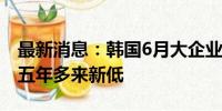 最新消息：韩国6月大企业就业人口增幅创近五年多来新低