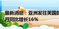 最新消息：亚洲发往美国的海上集装箱运量6月同比增长16%