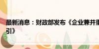 最新消息：财政部发布《企业兼并重组主要税收优惠政策指引》