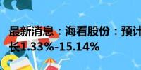 最新消息：海看股份：预计上半年净利同比增长1.33%-15.14%