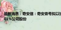 最新消息：奇安信：奇安壹号拟以协议转让方式减持不超5.01%公司股份