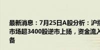 最新消息：7月25日A股分析：沪指跌0.52%录得4连阴，全市场超3400股逆市上扬，资金流入最多的行业板块为光伏设备