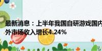 最新消息：上半年我国自研游戏国内收入同比下降3.32% 海外市场收入增长4.24%