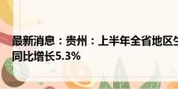 最新消息：贵州：上半年全省地区生产总值10738.32亿元 同比增长5.3%