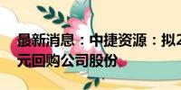 最新消息：中捷资源：拟2000万元-4000万元回购公司股份