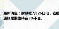 最新消息：财联社7月26日电，密歇根大学调查显示5-10年通胀预期维持在3%不变。