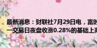 最新消息：财联社7月29日电，富时中国A50指数期货在上一交易日夜盘收涨0.28%的基础上高开，现涨0.42%。