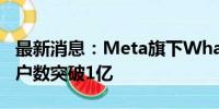 最新消息：Meta旗下WhatsApp美国月活用户数突破1亿