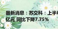 最新消息：苏交科：上半年实现净利润1.58亿元 同比下降7.75%