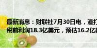 最新消息：财联社7月30日电，渣打集团第二季度经调整除税前利润18.3亿美元，预估16.2亿美元。