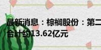 最新消息：棕榈股份：第二季度新签合同金额合计约13.62亿元