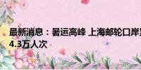 最新消息：暑运高峰 上海邮轮口岸累计查验出入境人员超14.3万人次