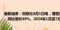 最新消息：财联社8月1日电，理想汽车7月交付量51000辆，同比增长49%。2024年1月至7月共计交付近24万辆。