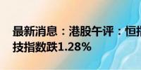 最新消息：港股午评：恒指跌0.19% 恒生科技指数跌1.28%