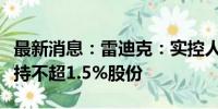 最新消息：雷迪克：实控人的一致行动人拟减持不超1.5%股份