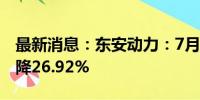 最新消息：东安动力：7月发动机销量同比下降26.92%