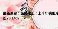 最新消息：氯碱化工：上半年实现净利润3.66亿元元 同比增长23.14%