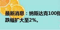 最新消息：纳斯达克100指数期货持续下挫，跌幅扩大至2%。