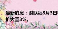 最新消息：财联社8月3日电，苹果日内涨幅扩大至3%。