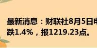 最新消息：财联社8月5日电，越南VN指数下跌1.4%，报1219.23点。