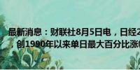 最新消息：财联社8月5日电，日经225波动率指数飙升95%，创1990年以来单日最大百分比涨幅。