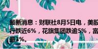 最新消息：财联社8月5日电，美股金融股盘前下挫，美国银行跌近6%，花旗集团跌逾5%，富国银行跌逾4%，高盛跌逾3%。