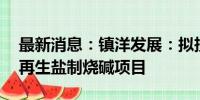 最新消息：镇洋发展：拟投建年处理10万吨再生盐制烧碱项目