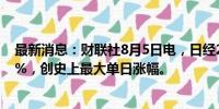 最新消息：财联社8月5日电，日经225波动率指数飙涨132%，创史上最大单日涨幅。