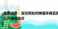 最新消息：深交所拟对神雾环保及其实际控制人吴道洪给予公开谴责处分