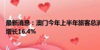 最新消息：澳门今年上半年旅客总消费超377亿澳门元 同比增长16.4%