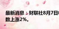 最新消息：财联社8月7日电，韩国KOSPI指数上涨2%。