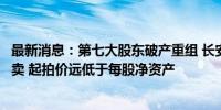 最新消息：第七大股东破产重组 长安银行1.47亿股权即将拍卖 起拍价远低于每股净资产